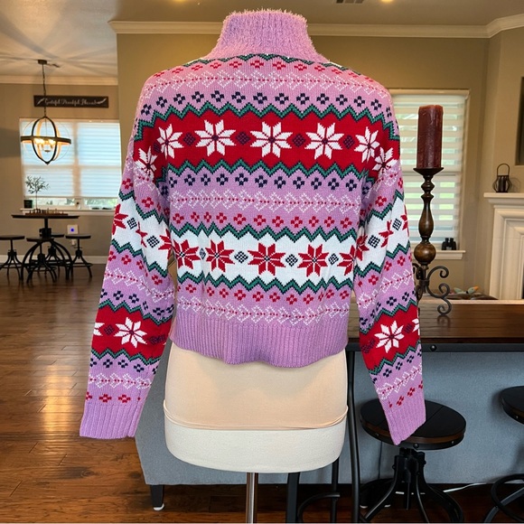 33 DEGREES Holiday Argyle Sweater Size XS X-Small High Neck Cropped Soft Fuzzy - Picture 6 of 11